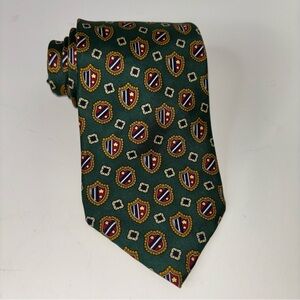 Tommy Hilfiger Men's Tie Italian Silk Necktie Preppy Crest Green Gold USA